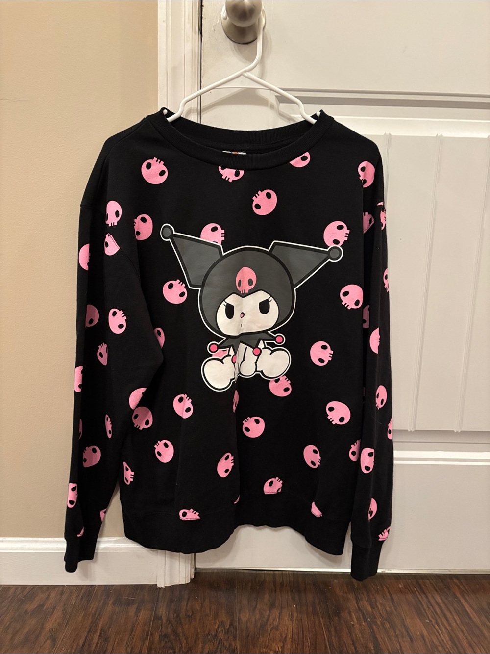 Kuromi Black Crewneck Sweatshirt with Pink Character Graphic